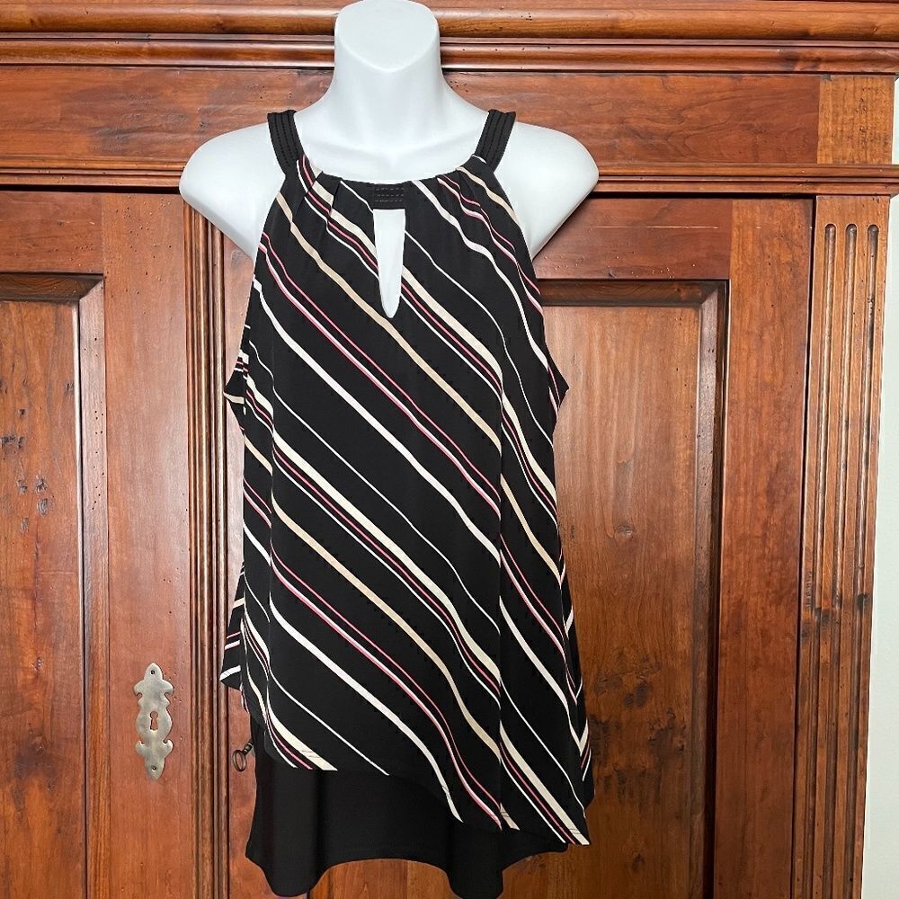 NWT Women's White House Black Market Striped Sleeveless Tunic Top Size L